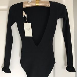 Sézane BLACK Marino wool and cotton bodysuit , new, tag on